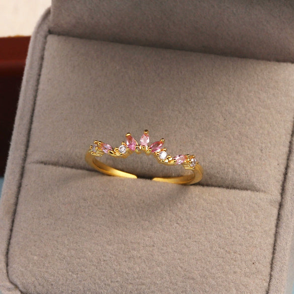 Women's Gold Plated Copper Cute Fairy Flash Diamond Butterfly Flower Rings With Electroplating