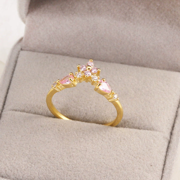 Women's Gold Plated Copper Cute Fairy Flash Diamond Butterfly Flower Rings With Electroplating