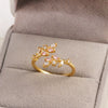 Women's Gold Plated Copper Cute Fairy Flash Diamond Butterfly Flower Rings With Electroplating