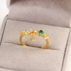 Women's Gold Plated Copper Cute Fairy Flash Diamond Butterfly Flower Rings With Electroplating