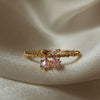 Women's Gold Plated Copper Cute Fairy Flash Diamond Butterfly Flower Rings With Electroplating