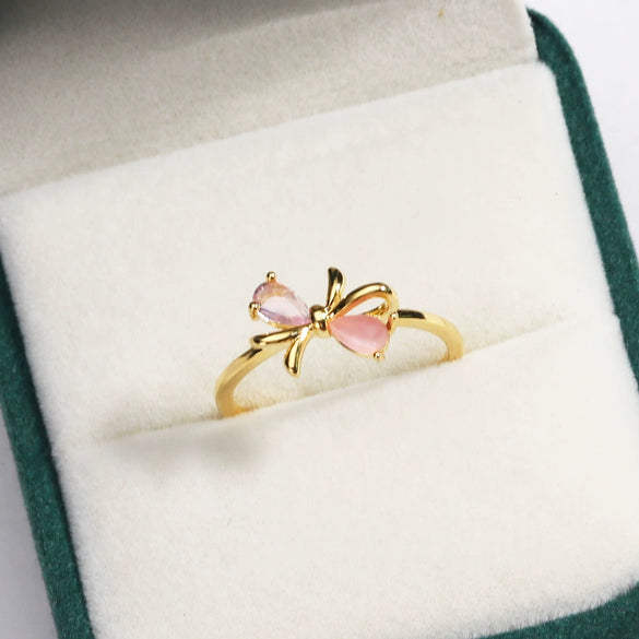 Women's Gold Plated Copper Cute Fairy Flash Diamond Butterfly Flower Rings With Electroplating