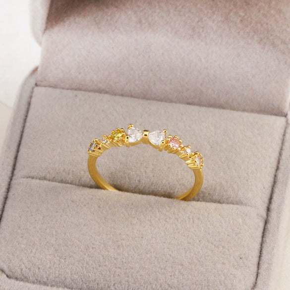 Women's Gold Plated Copper Cute Fairy Flash Diamond Butterfly Flower Rings With Electroplating