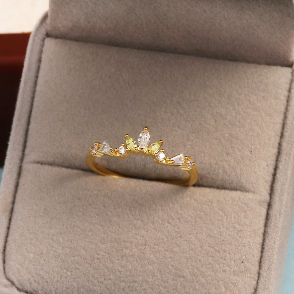 Women's Gold Plated Copper Cute Fairy Flash Diamond Butterfly Flower Rings With Electroplating