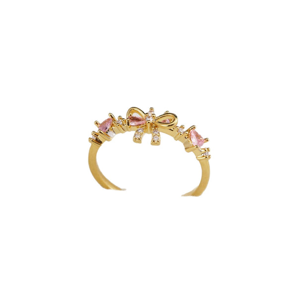 Women's Gold Plated Copper Cute Fairy Flash Diamond Butterfly Flower Rings With Electroplating