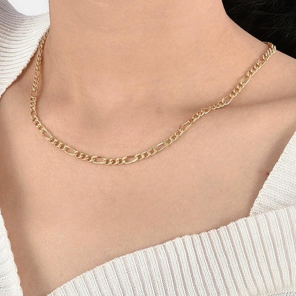 Women's Gold Plated Copper Figaro Chain Necklace Electroplated Cold Style