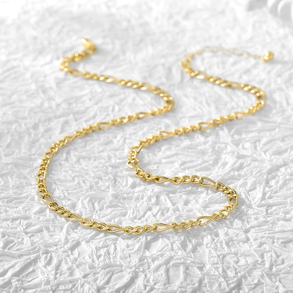 Women's Gold Plated Copper Figaro Chain Necklace Electroplated Cold Style