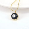 Women's Gold Plated Copper Geometric Evil Eye Pendant Necklace With Colorful Enamel Detail And Ball Chain