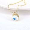 Women's Gold Plated Copper Geometric Evil Eye Pendant Necklace With Colorful Enamel Detail And Ball Chain