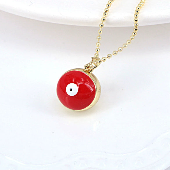 Women's Gold Plated Copper Geometric Evil Eye Pendant Necklace With Colorful Enamel Detail And Ball Chain