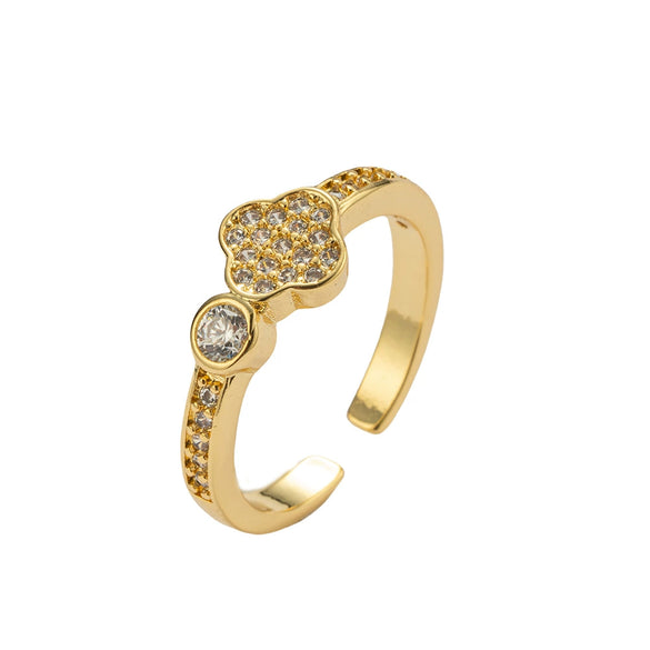 Women's Gold Plated Copper Geometric Four Leaf Clover Inlaid Zircon Adjustable Ring