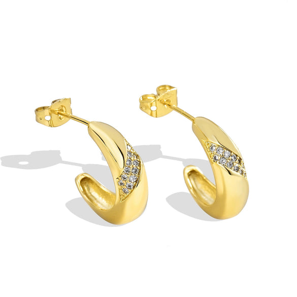 Women's Gold Plated Copper 18K Gold Plated Geometric Ctype Diamond Zircon Earrings Electroplated