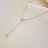 Women's Gold Plated Copper Y Shaped Necklace With Geometric Heart Cross Pendant Simple Chic Stackable Clavicle Chain