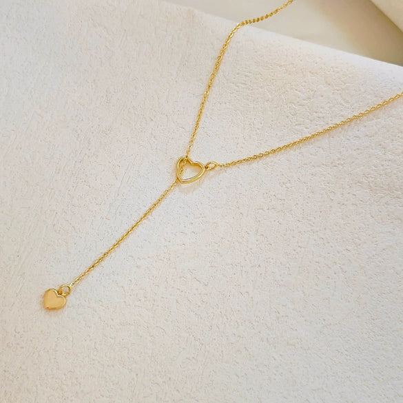 Women's Gold Plated Copper Y Shaped Necklace With Geometric Heart Cross Pendant Simple Chic Stackable Clavicle Chain