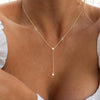 Women's Gold Plated Copper Y Shaped Necklace With Geometric Heart Cross Pendant Simple Chic Stackable Clavicle Chain