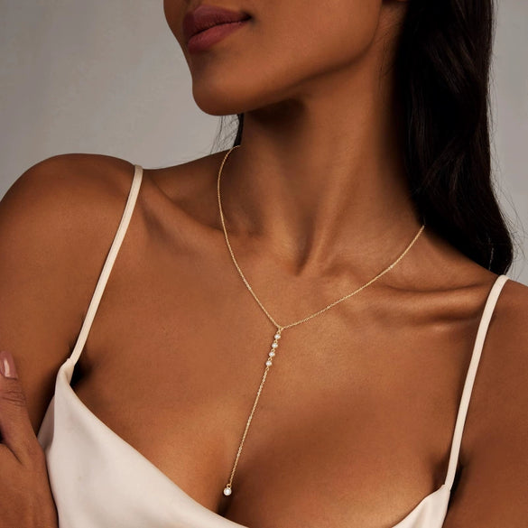 Women's Gold Plated Copper Y Shaped Necklace With Geometric Heart Cross Pendant Simple Chic Stackable Clavicle Chain