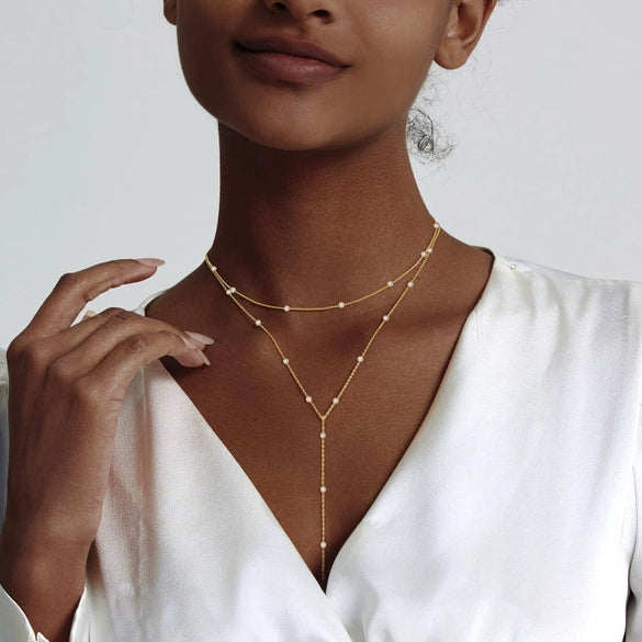 Women's Gold Plated Copper Y Shaped Necklace With Geometric Heart Cross Pendant Simple Chic Stackable Clavicle Chain