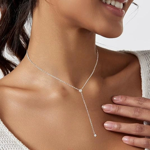 Women's Gold Plated Copper Y Shaped Necklace With Geometric Heart Cross Pendant Simple Chic Stackable Clavicle Chain