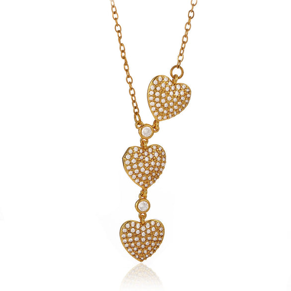 Women's Gold Plated Copper Zircon Flower And Butterfly Necklace With Leaf And Heart Details Light Luxury Oshaped Chain Jewelry
