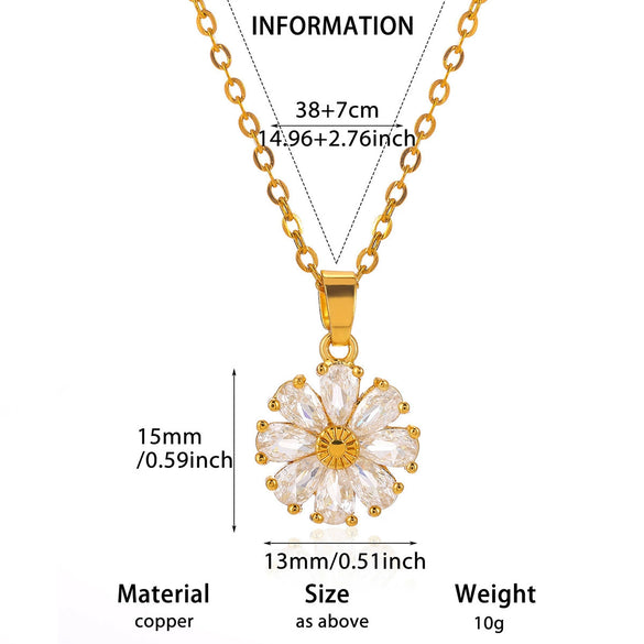 Women's Gold Plated Copper Zircon Flower And Butterfly Necklace With Leaf And Heart Details Light Luxury Oshaped Chain Jewelry
