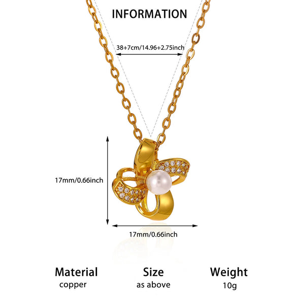 Women's Gold Plated Copper Zircon Flower And Butterfly Necklace With Leaf And Heart Details Light Luxury Oshaped Chain Jewelry