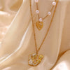 Women's Gold Plated Copper Zircon Pearl Layered Necklace With Doll And Cross Pendants Vintage Palace Style Fashion Jewelry