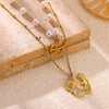 Women's Gold Plated Copper Zircon Pearl Layered Necklace With Doll And Cross Pendants Vintage Palace Style Fashion Jewelry