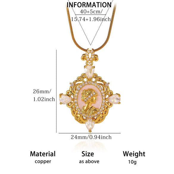 Women's Gold Plated Copper Zircon Pearl Layered Necklace With Doll And Cross Pendants Vintage Palace Style Fashion Jewelry