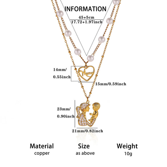 Women's Gold Plated Copper Zircon Pearl Layered Necklace With Doll And Cross Pendants Vintage Palace Style Fashion Jewelry