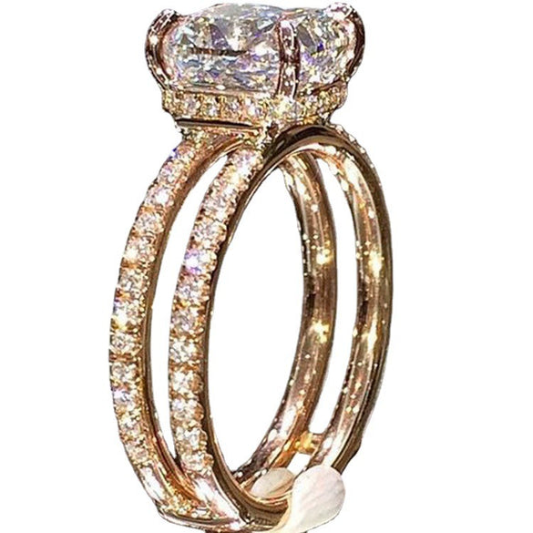 Women's Gold Plated Double Layer Crown Ring With Diamond Accent Metal Fashion Jewelry