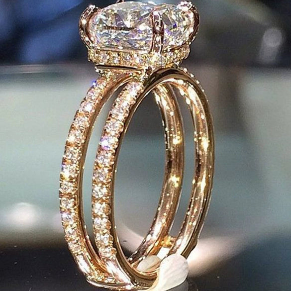 Women's Gold Plated Double Layer Crown Ring With Diamond Accent Metal Fashion Jewelry