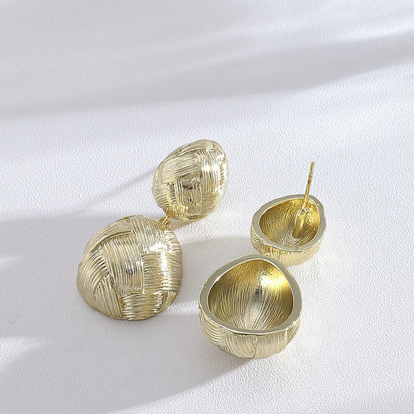 Women's Gold Plated Metal Teardrop Geometric Braided Drop Earrings Minimalist Fashion Jewelry