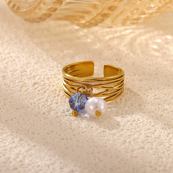 Women's Gold Plated Open Ring With Diamond Heart Butterfly Flower Crystal And Layered Tassel Design