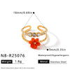 Women's Gold Plated Stainless Steel Adjustable Open Ring With Geometric Floral Pattern And Zircon Detail