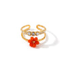 Women's Gold Plated Stainless Steel Adjustable Open Ring With Geometric Floral Pattern And Zircon Detail