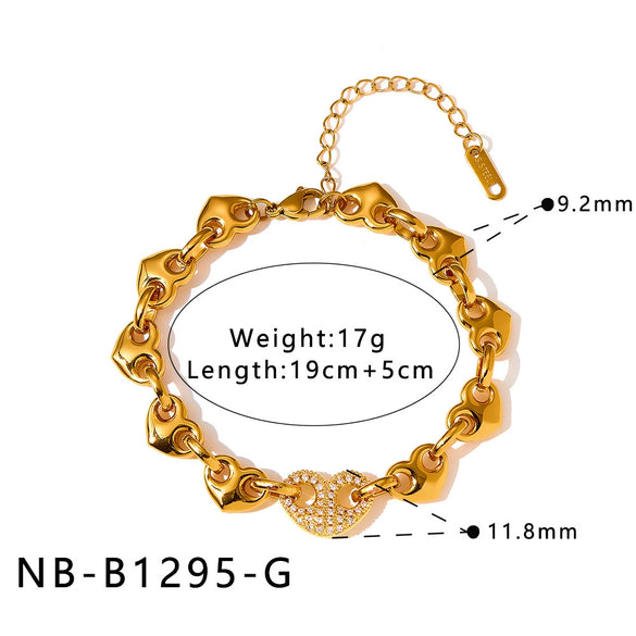 Women's Gold Plated Stainless Steel Bracelet With Geometric Love Pig Nose Design Light Luxury Fashion Jewelry