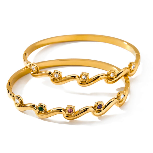 Women's Gold Plated Stainless Steel Bracelet With Zircon Inlay Simple Fashion Jewelry Design