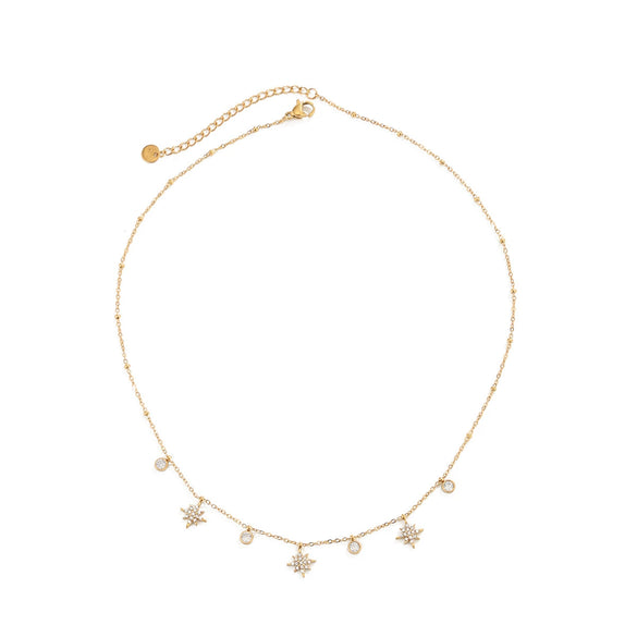 Women’s Gold Plated Stainless Steel Cherry Zircon Geometric Pendant Necklace With Lobster Clasp And Regular Chain