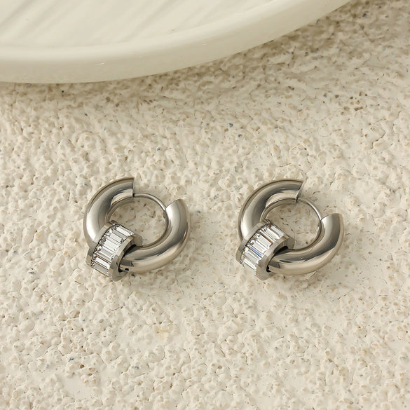 Women's Gold Plated Stainless Steel Double Hoop Earrings With Round Geometric Design And Lightweight Luxury Style