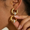 Women's Gold Plated Stainless Steel Double Hoop Earrings With Round Geometric Design And Lightweight Luxury Style