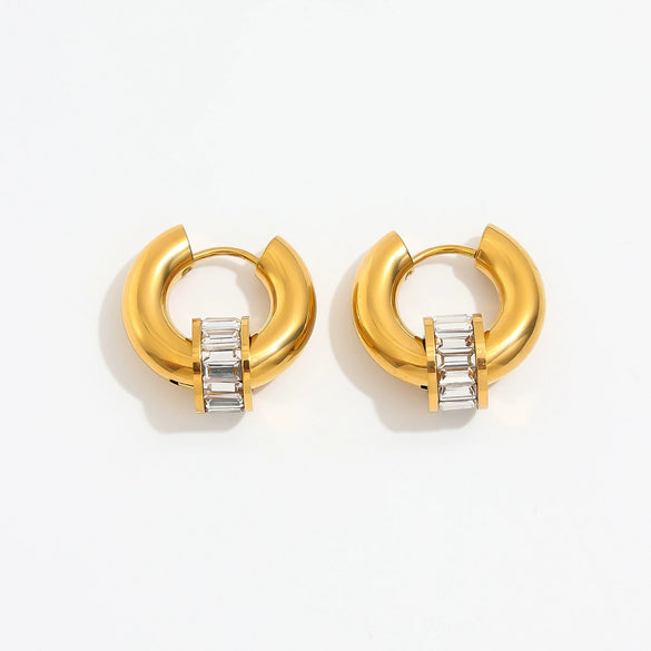 Women's Gold Plated Stainless Steel Double Hoop Earrings With Round Geometric Design And Lightweight Luxury Style