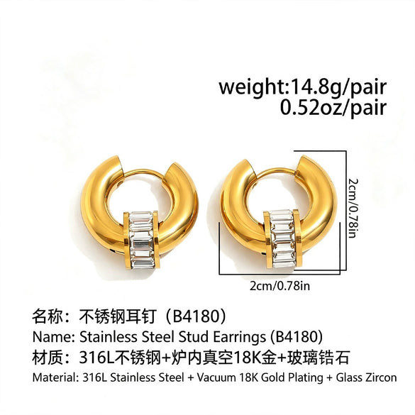 Women's Gold Plated Stainless Steel Double Hoop Earrings With Round Geometric Design And Lightweight Luxury Style