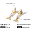 Women's Gold Plated Stainless Steel Enamel Fish Earrings With Rhinestone And Pearl Inlay Geometric Animal Style