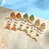 Women's Gold Plated Stainless Steel Enamel Fish Earrings With Rhinestone And Pearl Inlay Geometric Animal Style
