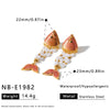 Women's Gold Plated Stainless Steel Enamel Fish Earrings With Rhinestone And Pearl Inlay Geometric Animal Style