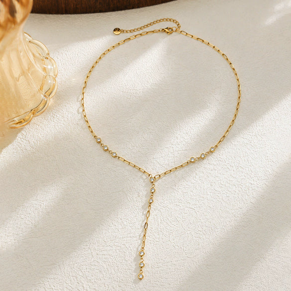 Women's Gold Plated Stainless Steel Geometric Tassel Pendant Necklace With Regular Chain