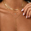 Women's Gold Plated Stainless Steel Layered Necklace With Teardrop Zircon Tassel Round Beads And Snake Chain