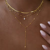 Women's Gold Plated Stainless Steel Layered Necklace With Teardrop Zircon Tassel Round Beads And Snake Chain