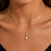 Women's Gold Plated Stainless Steel Layered Snake Chain Necklace With Geometric Teardrop Zircon Pendant