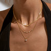 Women's Gold Plated Stainless Steel Layered Snake Chain Necklace With Geometric Teardrop Zircon Pendant